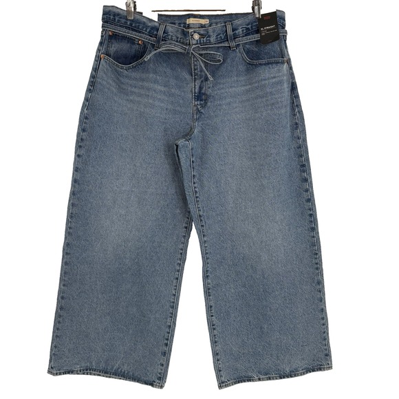 Levis Womens XL Straight Jeans‎ 34 Medium Wash Wide Leg Belted Y2K Retro Slouchy